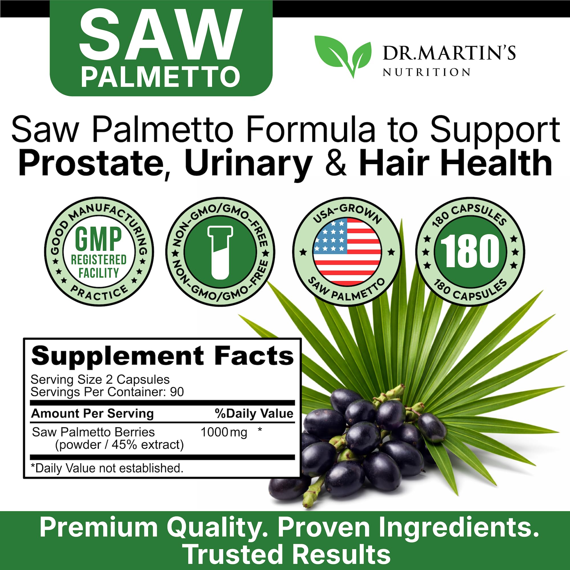 DR. MARTIN'S NUTRITION Saw Palmetto apoyo capilar para hombres y mujeres