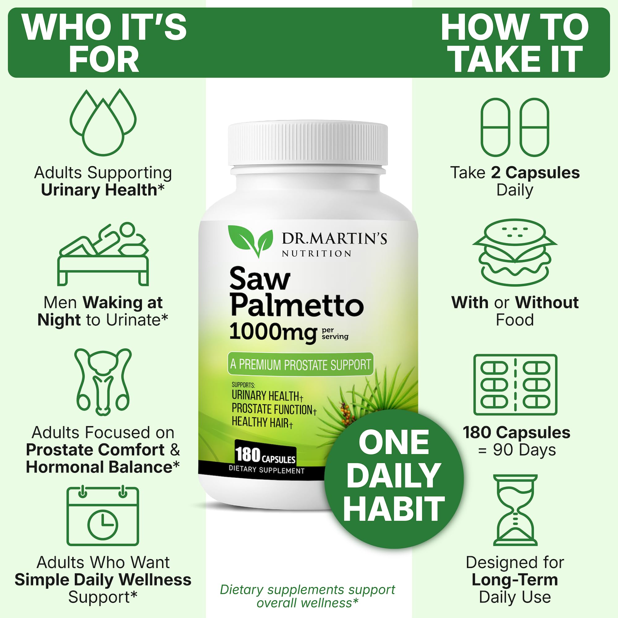 DR. MARTIN'S NUTRITION Saw Palmetto uso diario para beneficios posibles