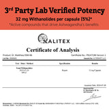 Dr. Matthew Ashwagandha KSM66 etiqueta: contiene 5% withanolides para consistencia de fórmula.