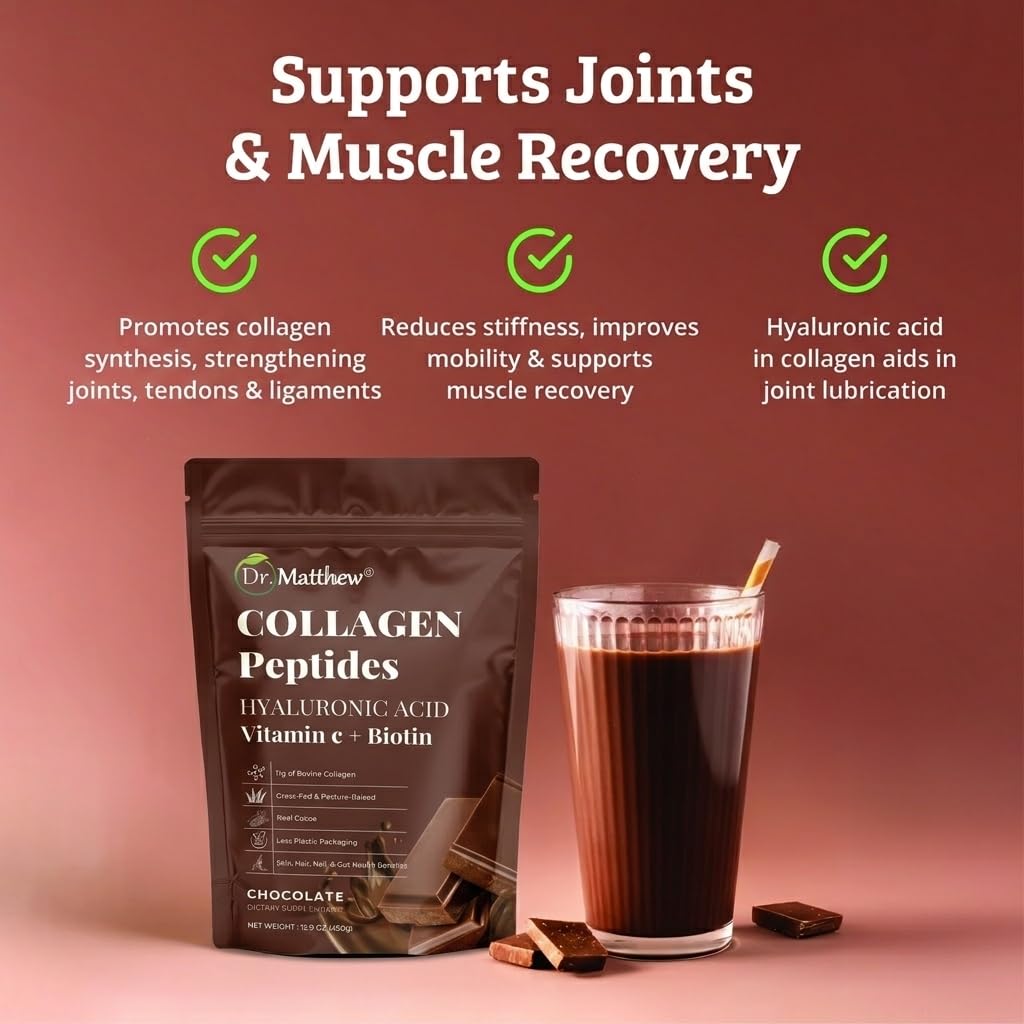 Dr. Matthew chocolate colágeno en smoothie para cabello y uñas saludables