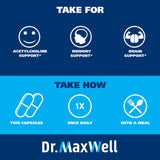 Dr. Maxwell Caja de producto – cápsulas organizadas para uso diario.