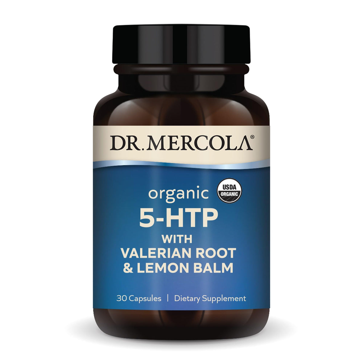 Dr. Mercola 5-HTP valeriana limón: botella para descanso nocturno