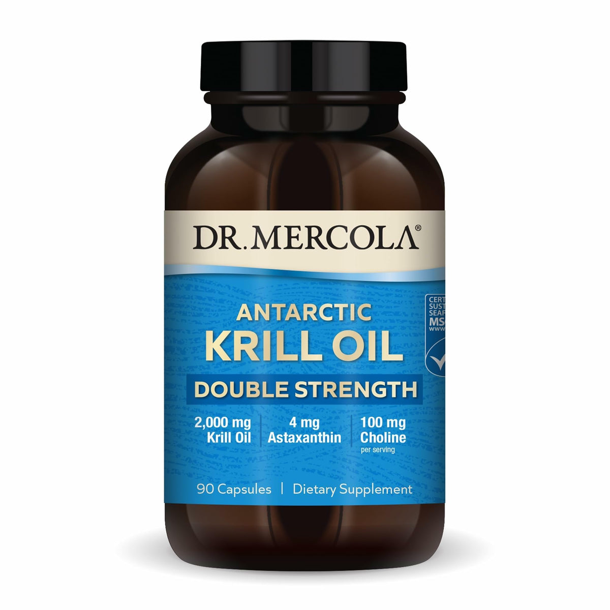 Dr. Mercola aceite de krill antártico doble fuerza en cápsulas para omega-3 de alta absorción.