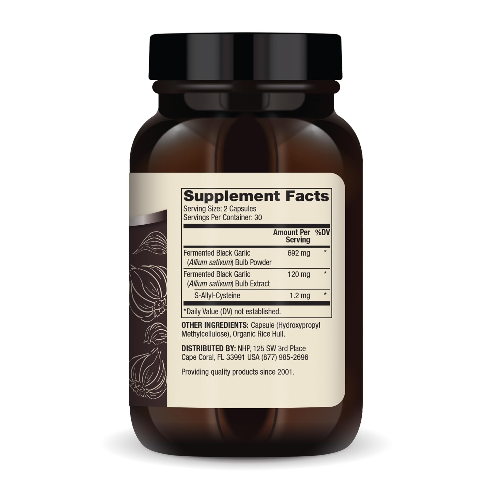 Dr. Mercola Ajo Negro Fermentado, frasco de cápsulas para uso diario.
