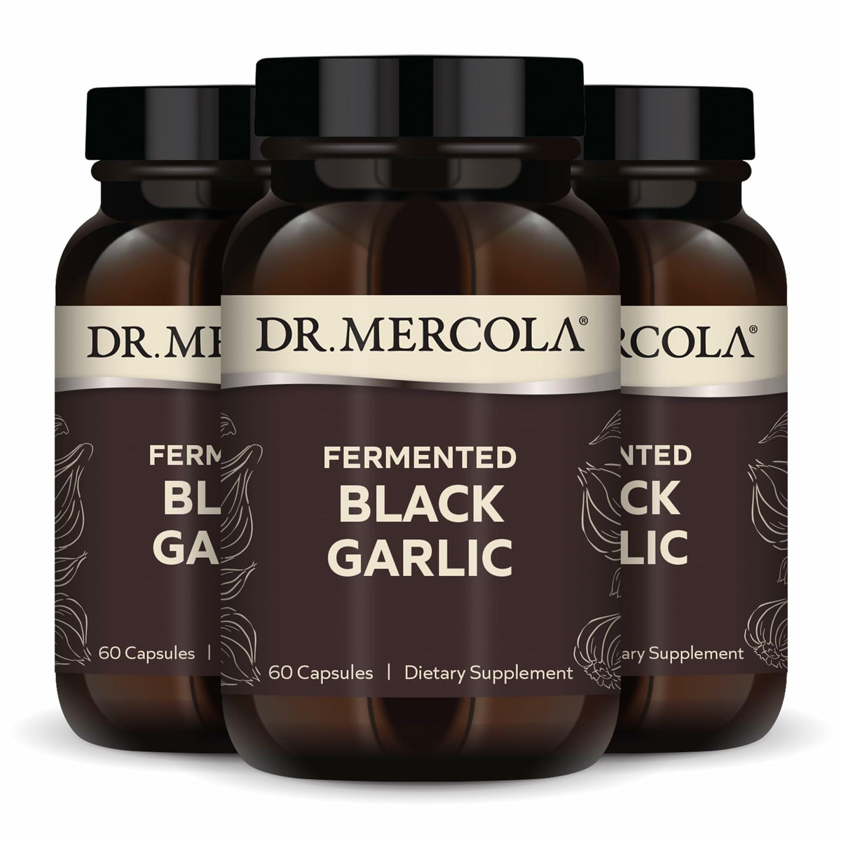 Dr. Mercola Ajo Negro Fermentado – botella, consumo diario para apoyo inmunitario.