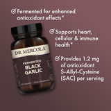 Frasco transparente Dr. Mercola Ajo Negro Fermentado, fácil de ver cápsulas.