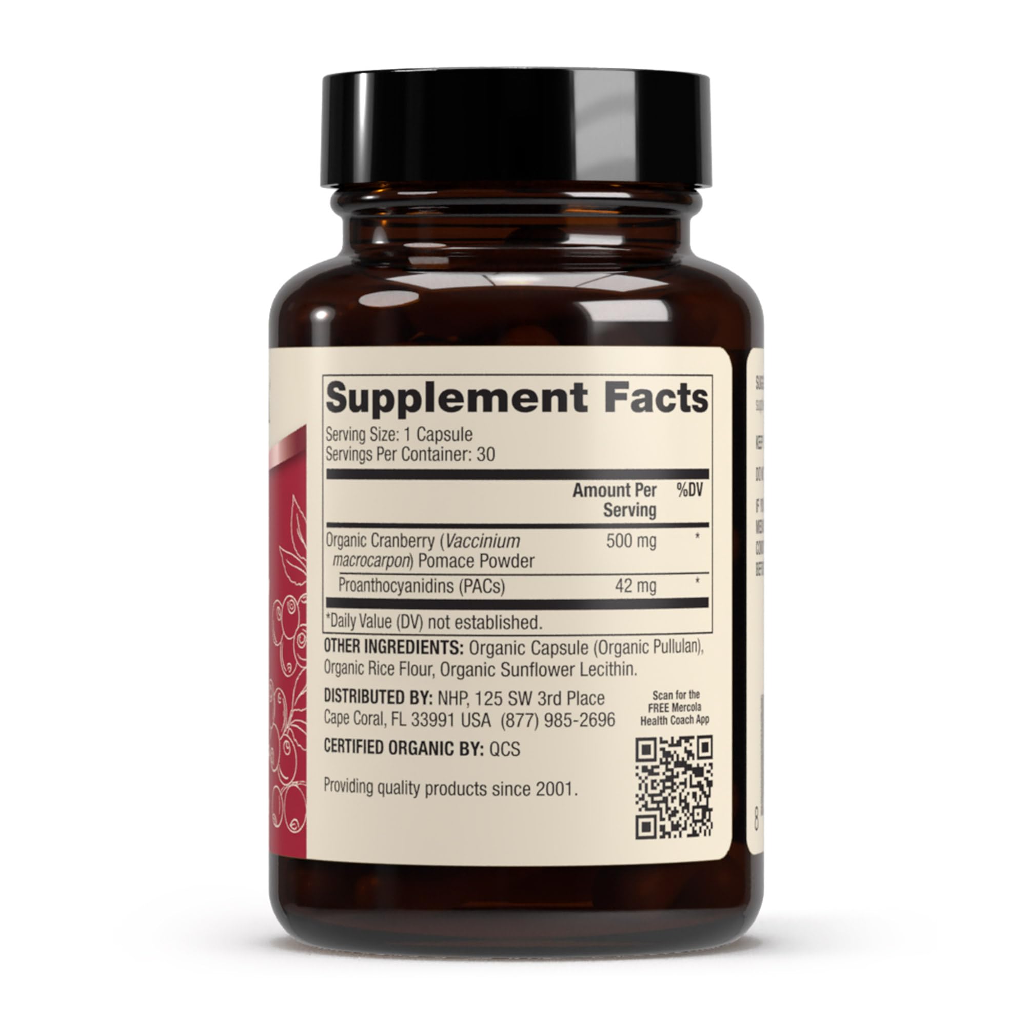 Dr. Mercola Arándano orgánico PACs 42 mg: cápsulas fáciles de tomar