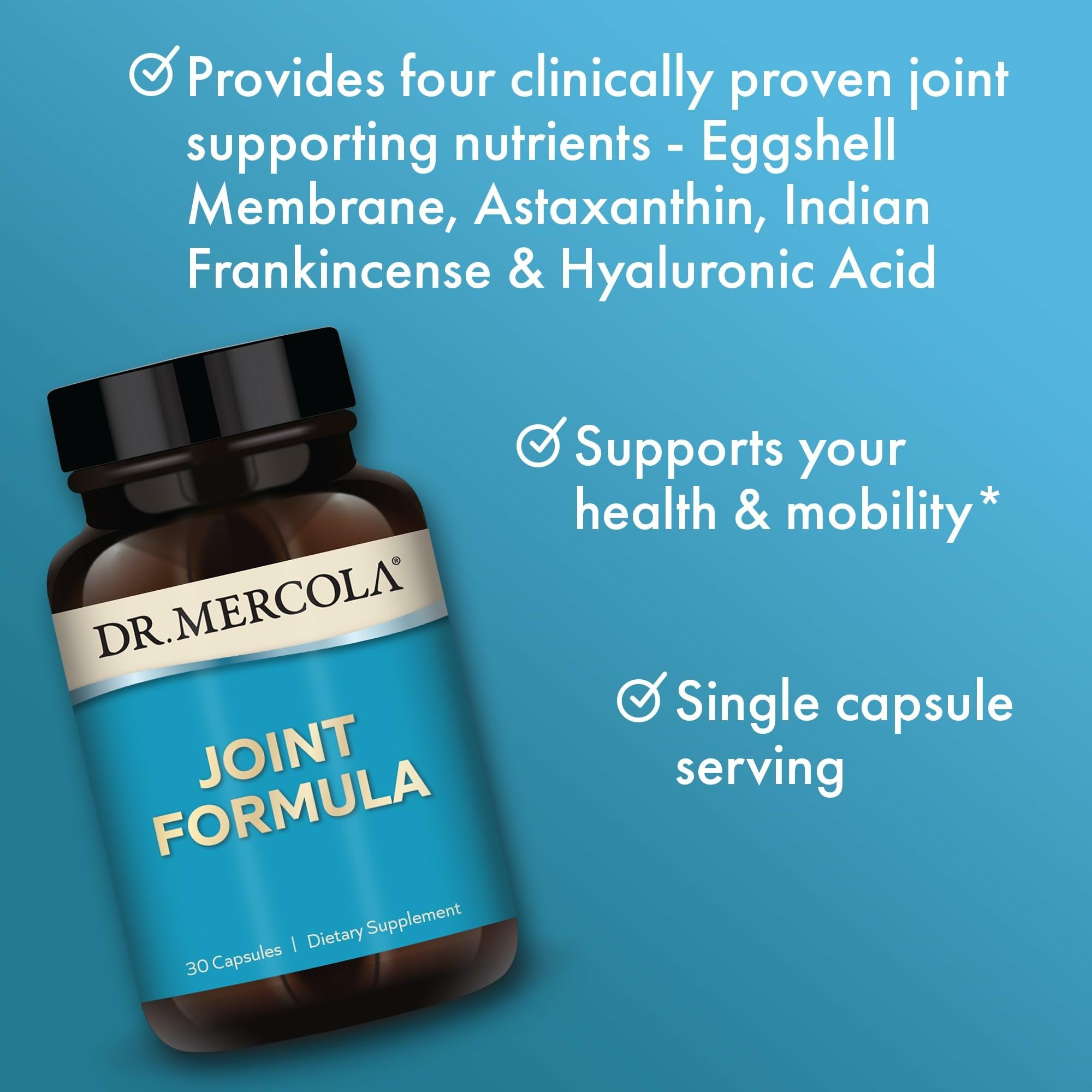 Dr. Mercola Fórmula para Articulaciones: botella de diseño práctico
