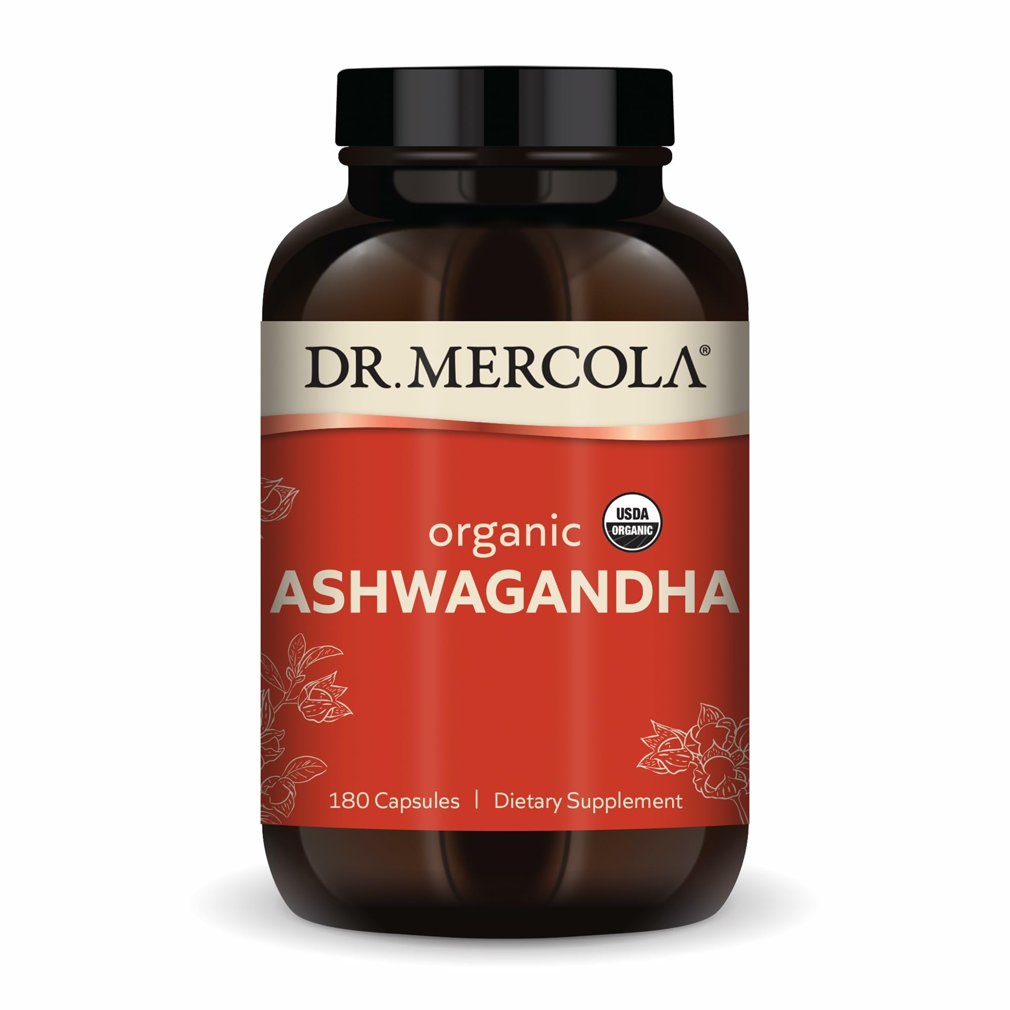 Dr. Mercola Ashwaganda Orgánica: cápsulas para energía y equilibrio diario.