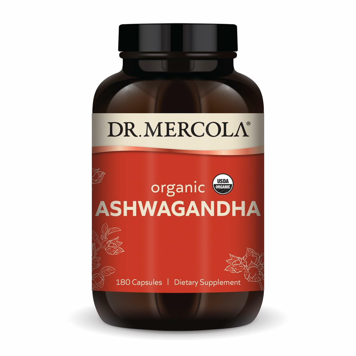 Dr. Mercola Ashwaganda Orgánica: cápsulas para energía y equilibrio diario.