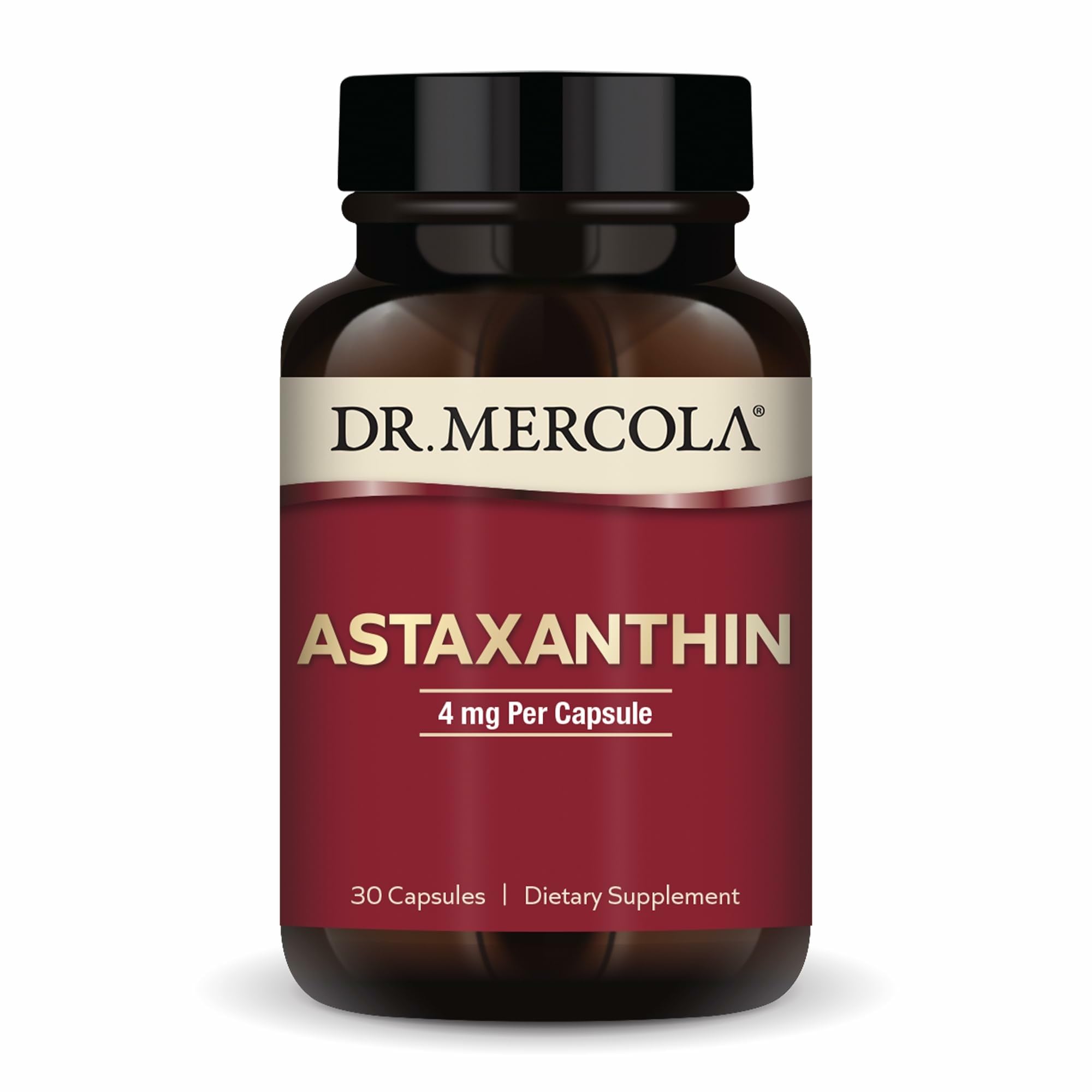 Dr. Mercola Astaxantina Orgánica en envase, respaldo antioxidante para uso diario.