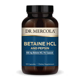 Dr. Mercola Betaine HCL y Pepsin: cápsulas digestivas para apoyo estomacal diario