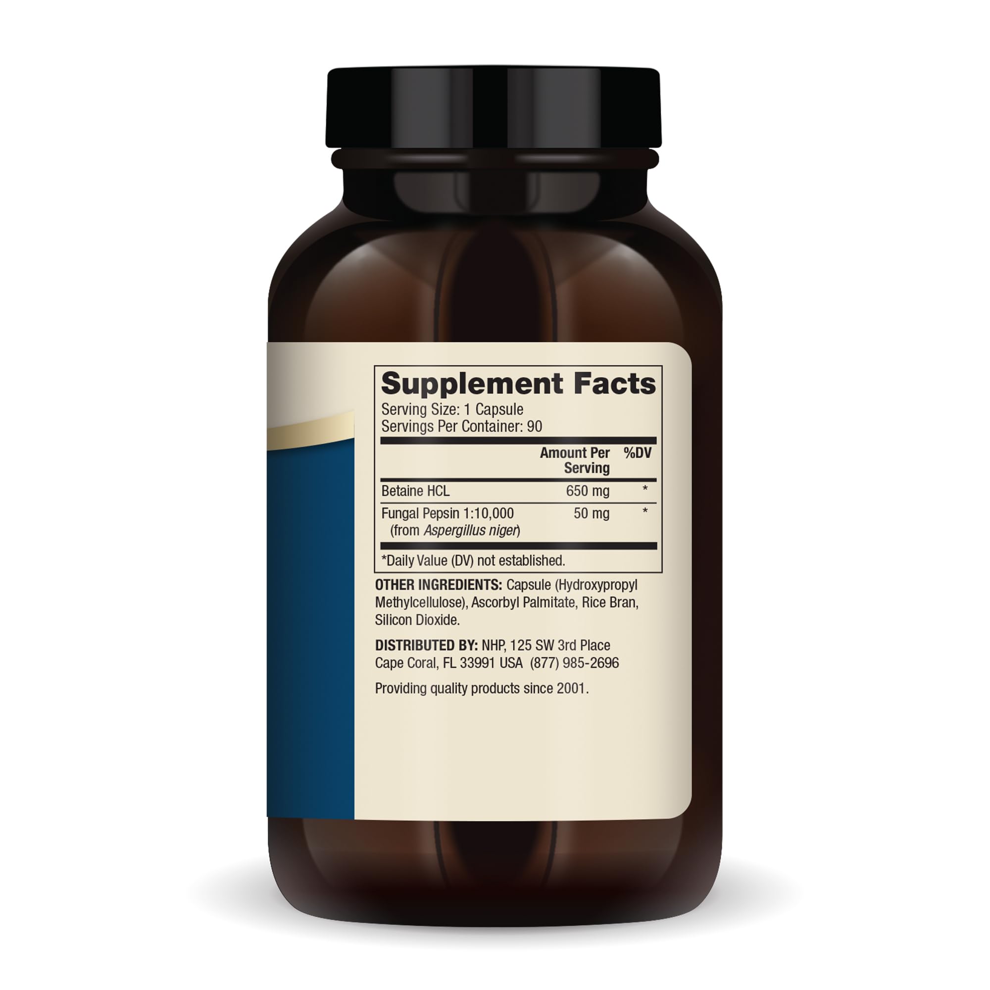 Etiqueta frontal del Dr. Mercola Betaine HCL y Pepsin para digestión