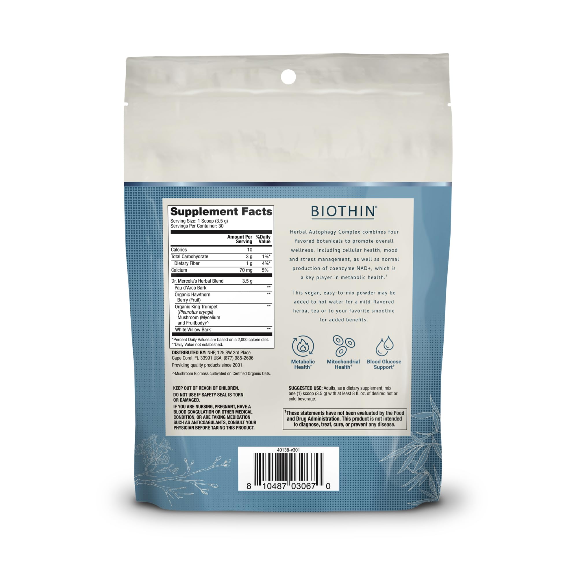 Envase de Biothin con 30 porciones para uso diario.