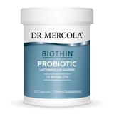 Botella de Dr. Mercola Biothin Probiotic para apoyo digestivo diario.