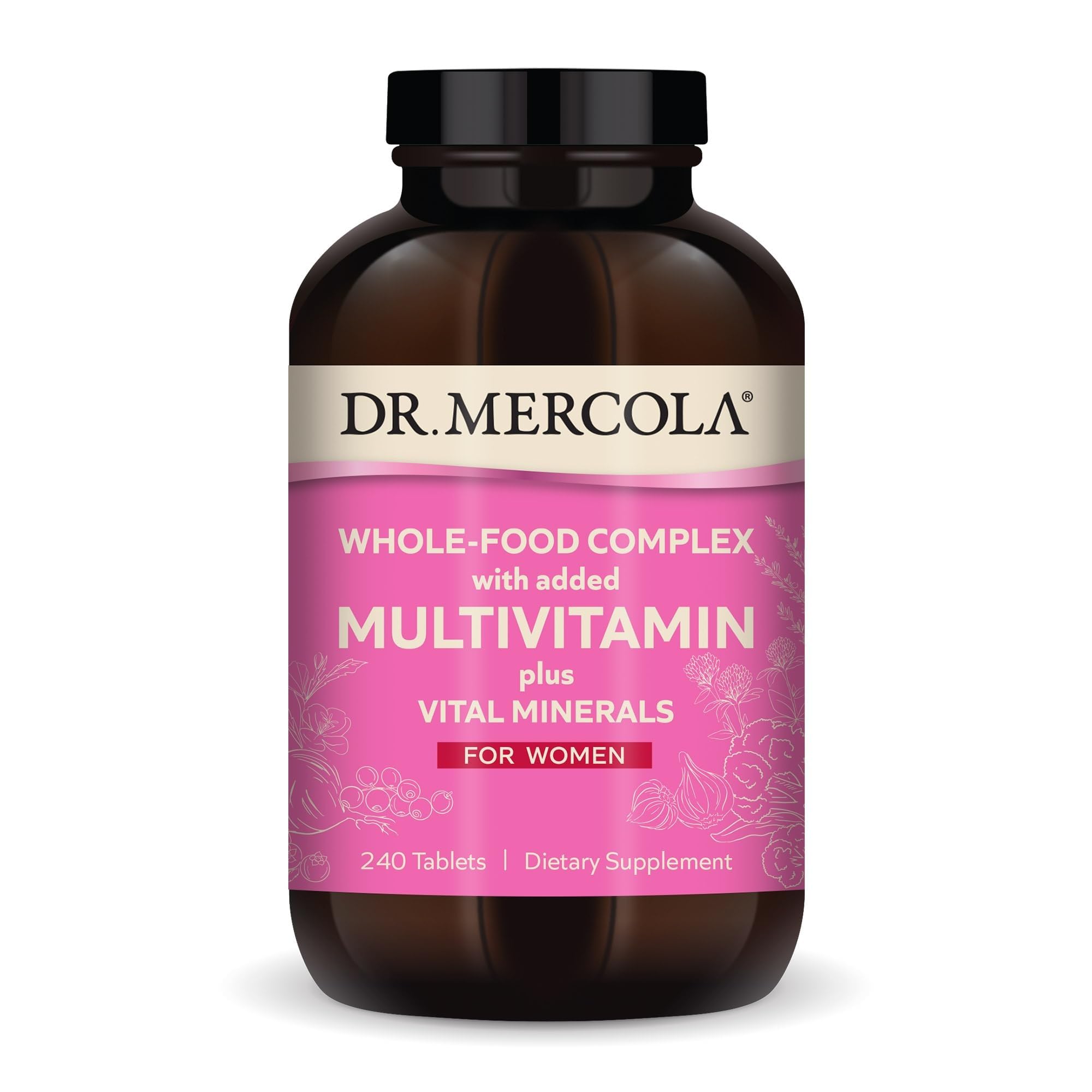 Dr. Mercola: botella de mujeres, vista frontal, para apoyo a la energía diaria.