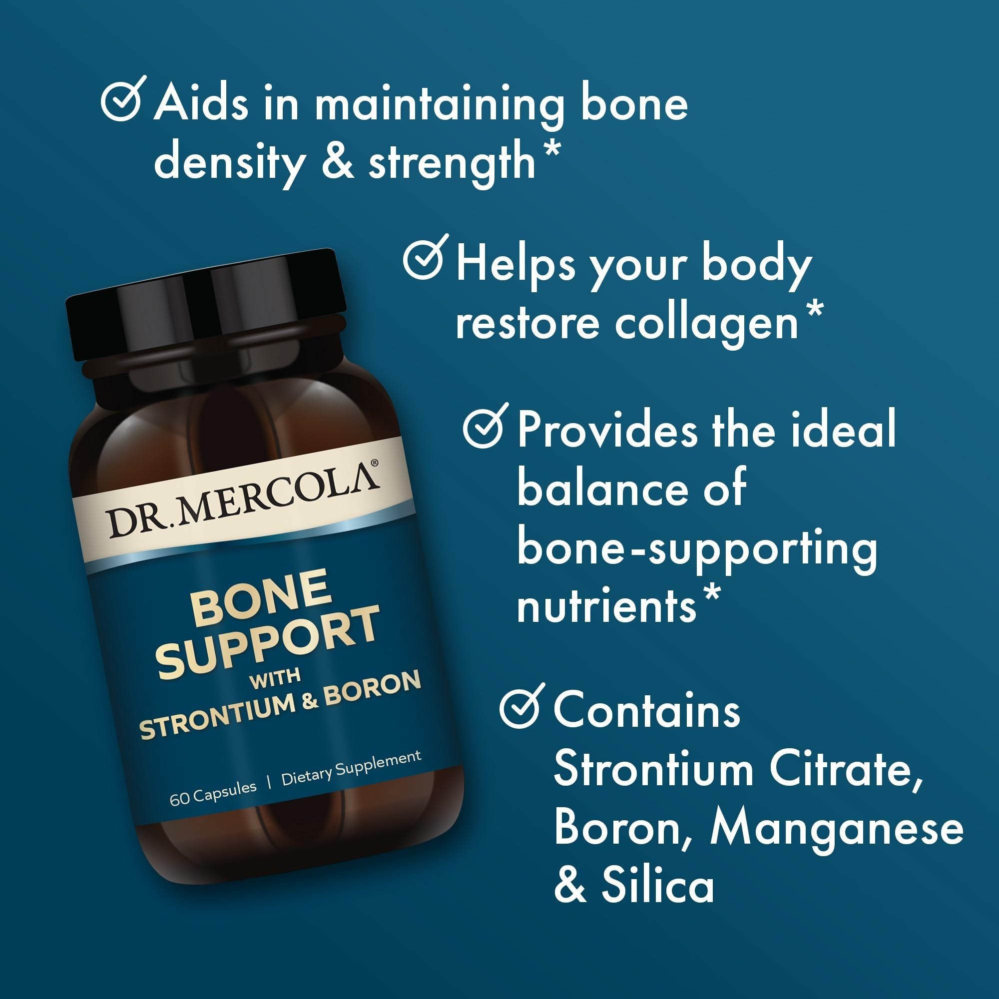 Caja del suplemento Dr. Mercola Bone Support para uso diario