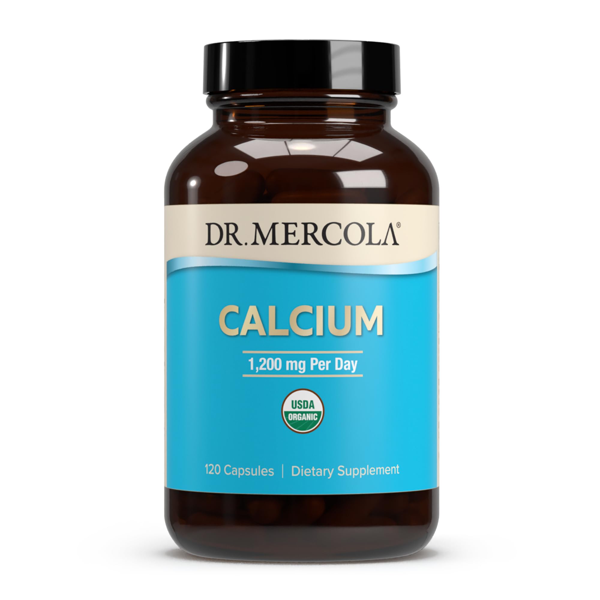 Dr. Mercola Calcio Orgánico: cápsulas de 300 mg para soporte óseo diario.
