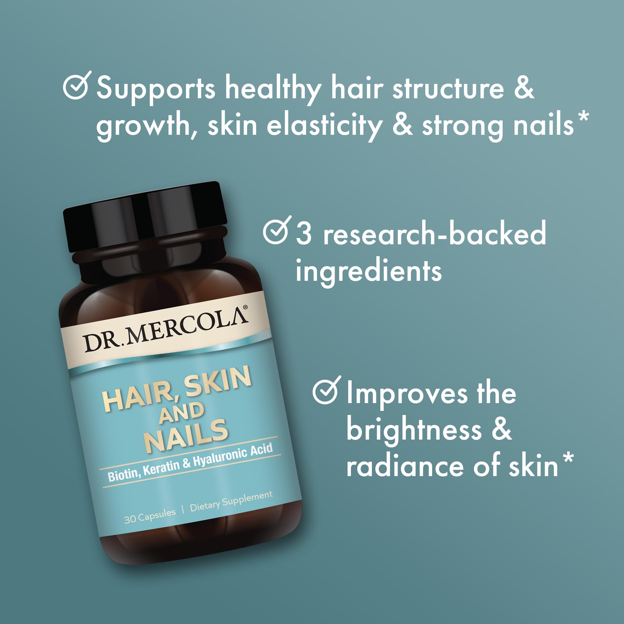 Dr. Mercola Cabello, Piel y Uñas: detalle de cápsulas suaves y textura