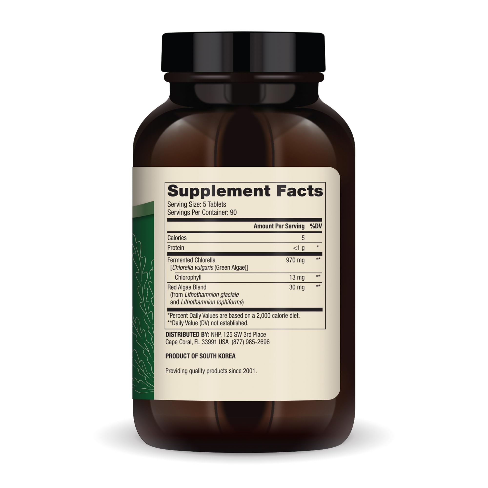 Tabletas de Dr. Mercola Chlorella fermentada, vista cercana para uso diario