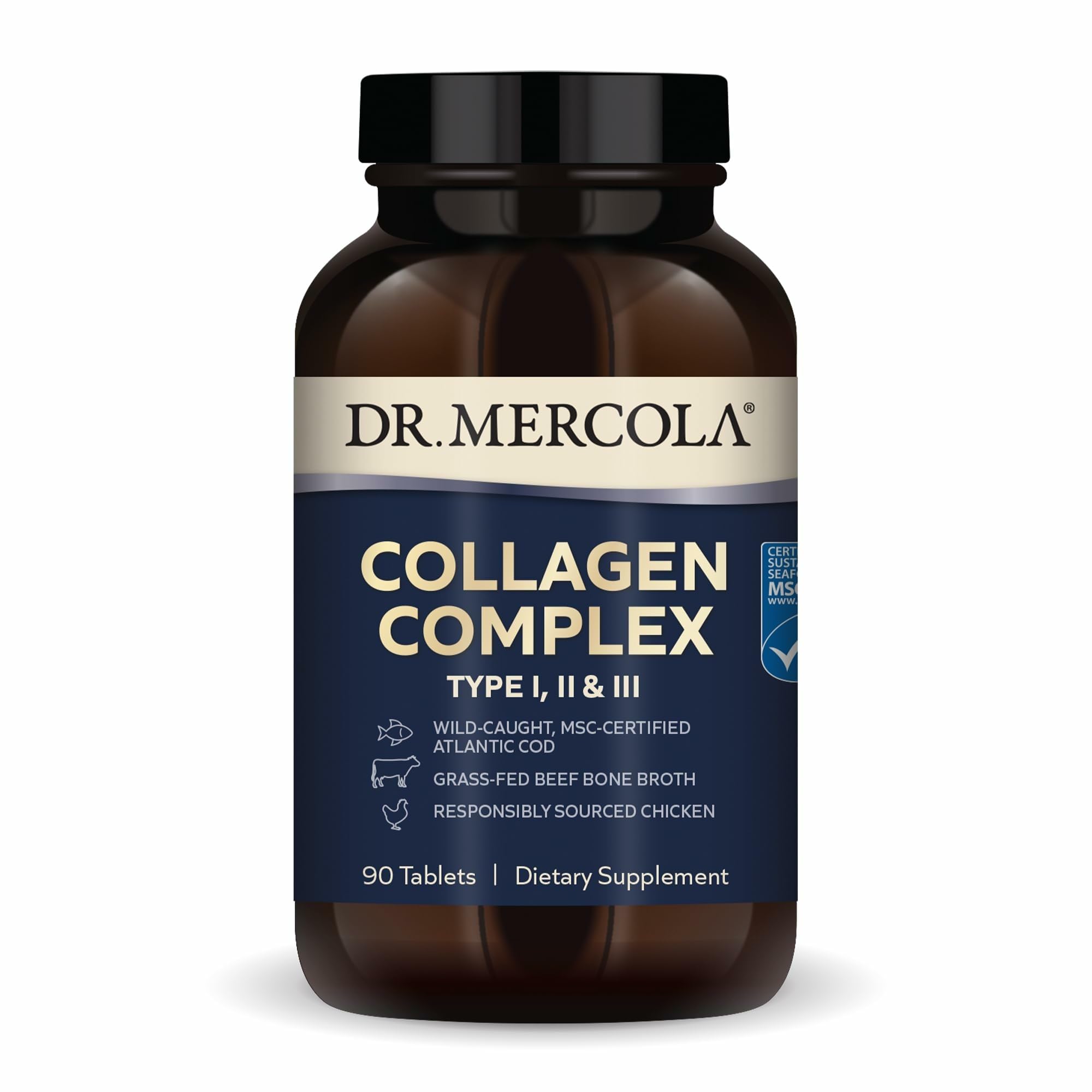 Dr. Mercola Collagen Complex: botella con tabletas para piel y tejido conectivo