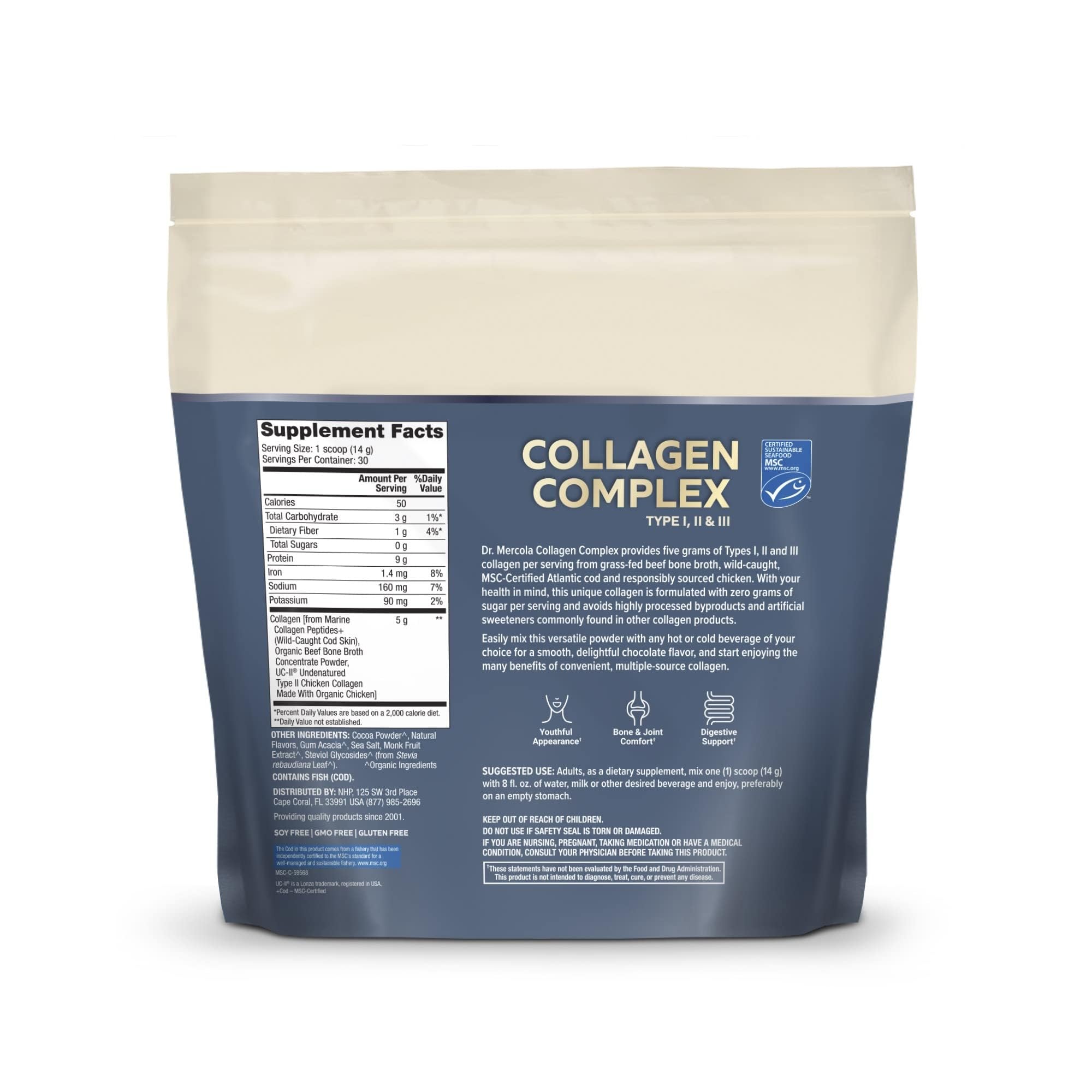 Dr. Mercola Collagen Complex Powder cucharita de medición para disolver fácilmente en bebidas.