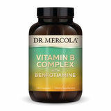 Dr. Mercola Complejo B con Benfotiamina – cápsulas en frasco para energía diaria.
