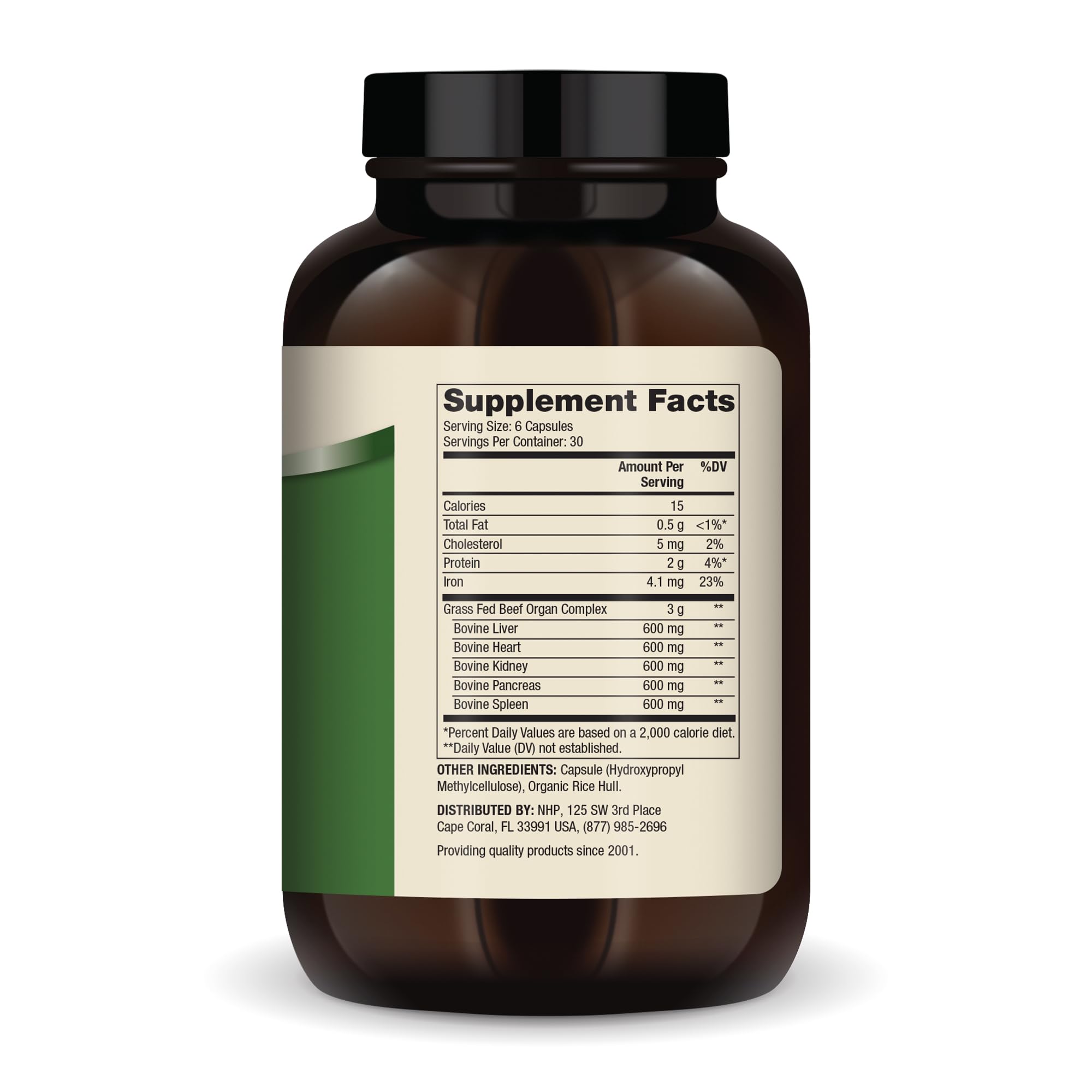 Dr. Mercola Complejo de Órganos: cápsulas en frasco para uso diario cómodo.