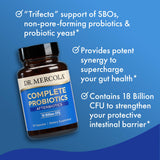 Dr. Mercola Complete Afterbiotics – caja exterior, imagen del envase y uso recomendado.