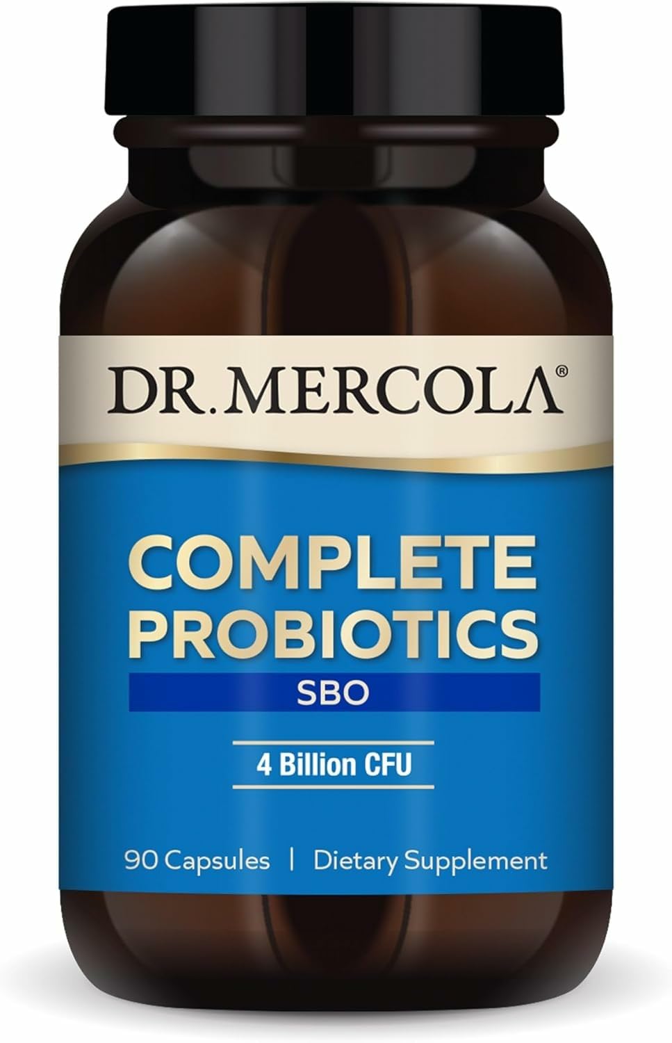 Dr. Mercola Complete Probiotics SBO: botella con probióticos para apoyar la salud intestinal diaria.