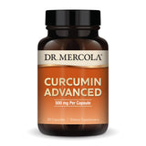 Dr. Mercola Curcumin Advanced: botella que destaca apoyo antioxidante para visión.