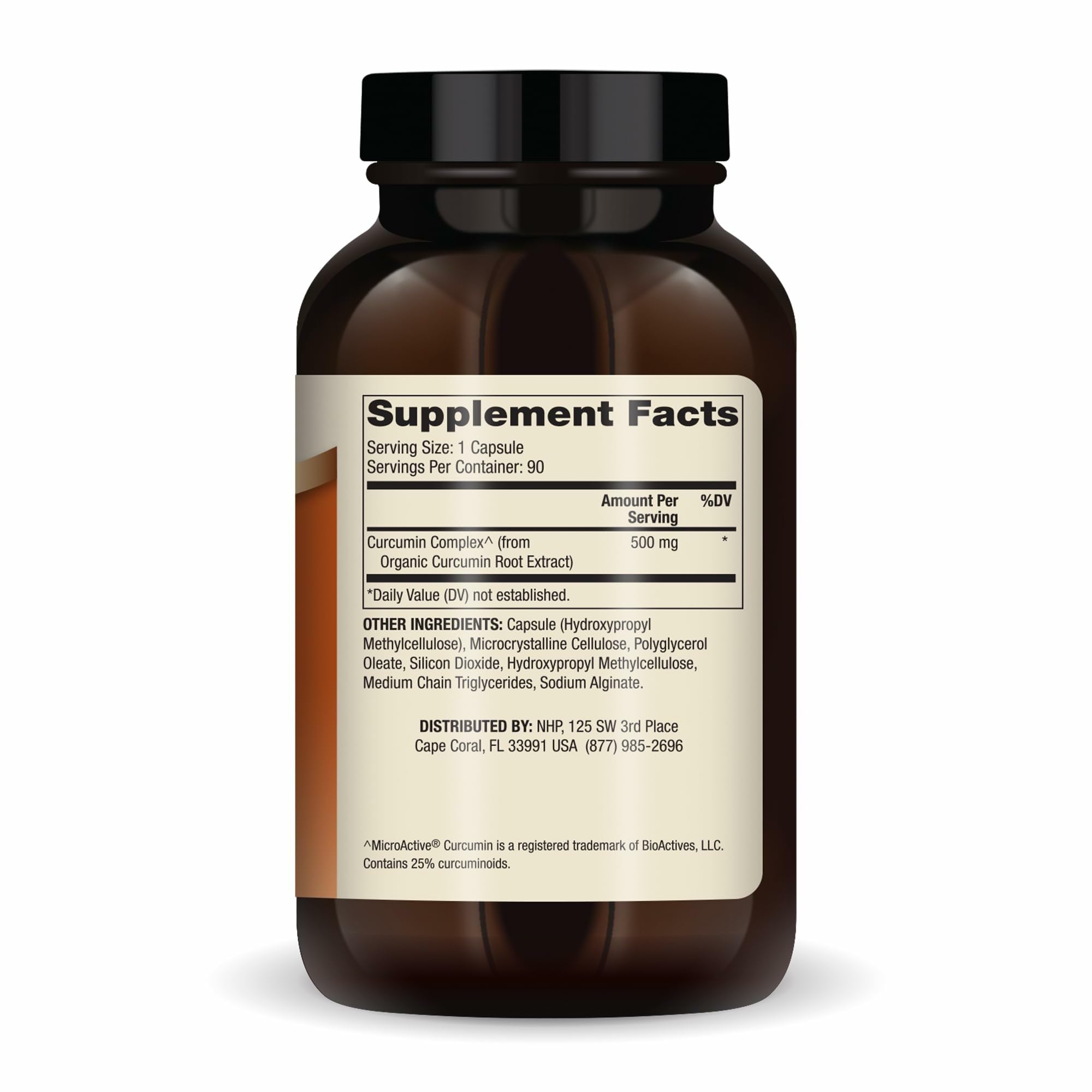 Dr. Mercola Curcumin Advanced, etiqueta frontal, fácil identificación para la toma diaria.