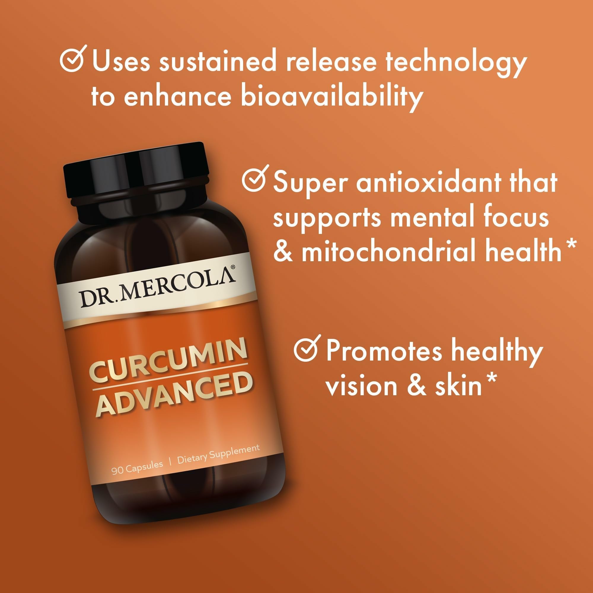 Dr. Mercola Curcumin Advanced, raíz de cúrcuma, fuente de curcuminoides para pureza y potencia.