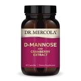 Dr. Mercola D-Mannose y Cranberry en botella para apoyo urinario diario.