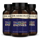 Dr. Mercola Full Spectrum Enzymes, botella de cápsulas para apoyar la digestión tras las comidas.