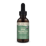 Dr. Mercola Gotas Saw Palmetto, botella visible, apoyo diario a la salud urinaria.