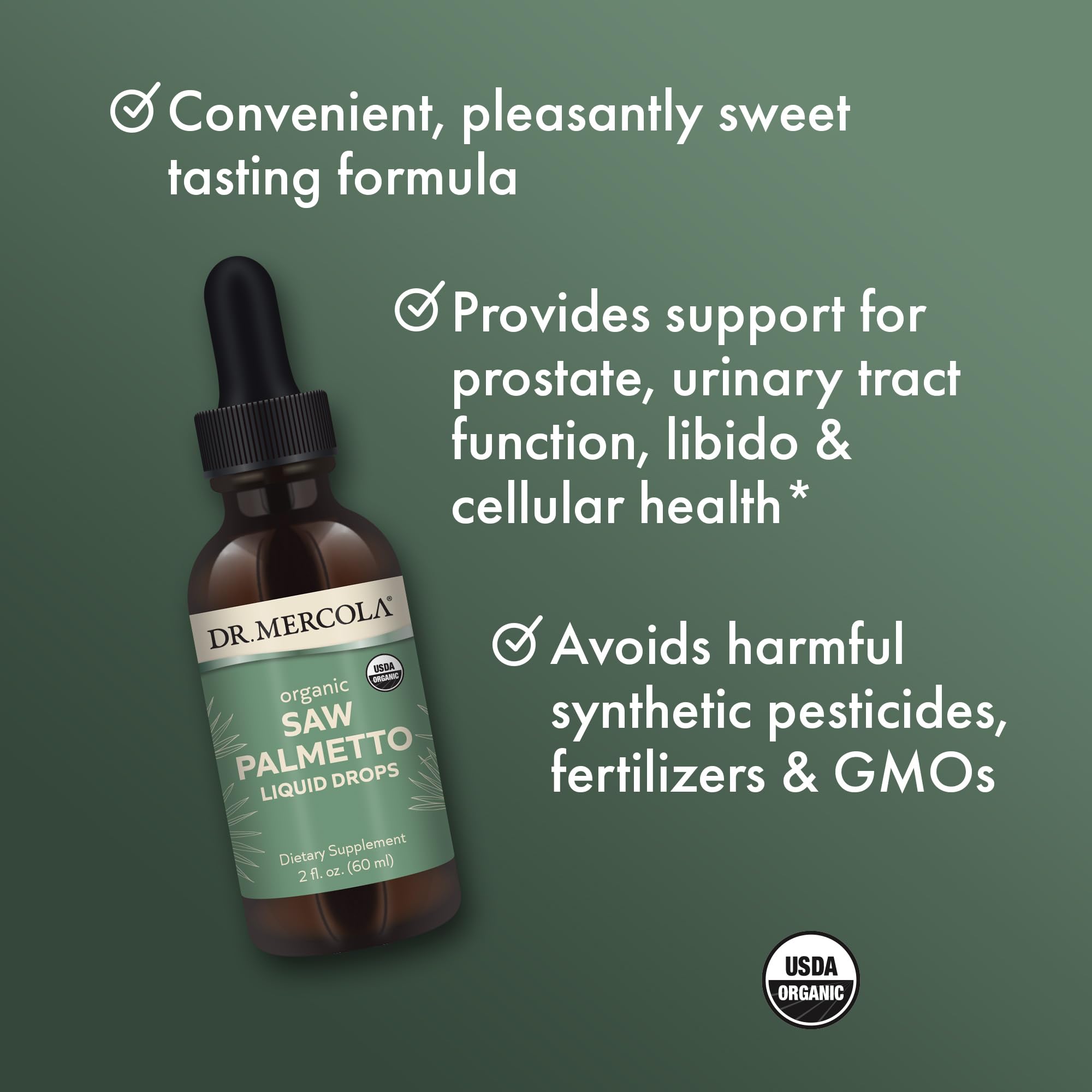 Dr. Mercola Gotas Saw Palmetto, proceso de extracción multi-etapas para micronutrientes.