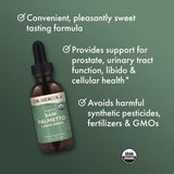 Dr. Mercola Gotas Saw Palmetto, proceso de extracción multi-etapas para micronutrientes.