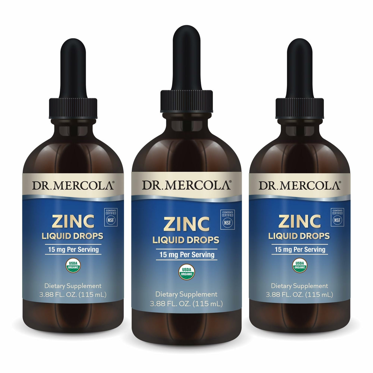Dr. Mercola gotas de zinc orgánicas en botella, apoya la función inmune.