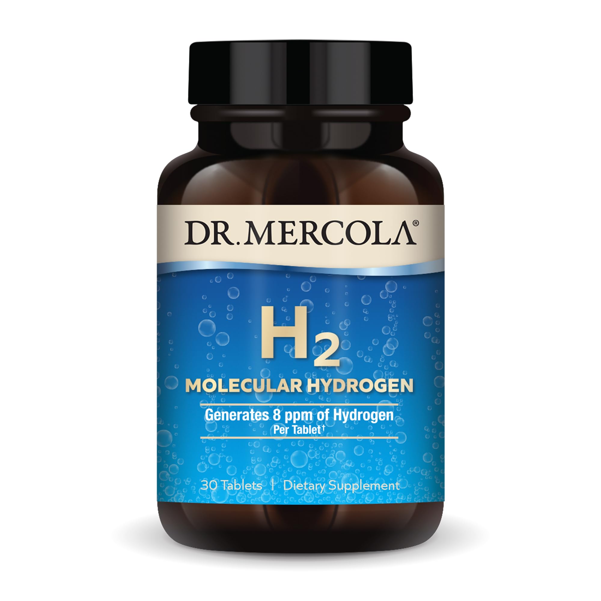 Dr. Mercola H2 Molecular Hydrogen, tableta frontal para hidratación y energía.
