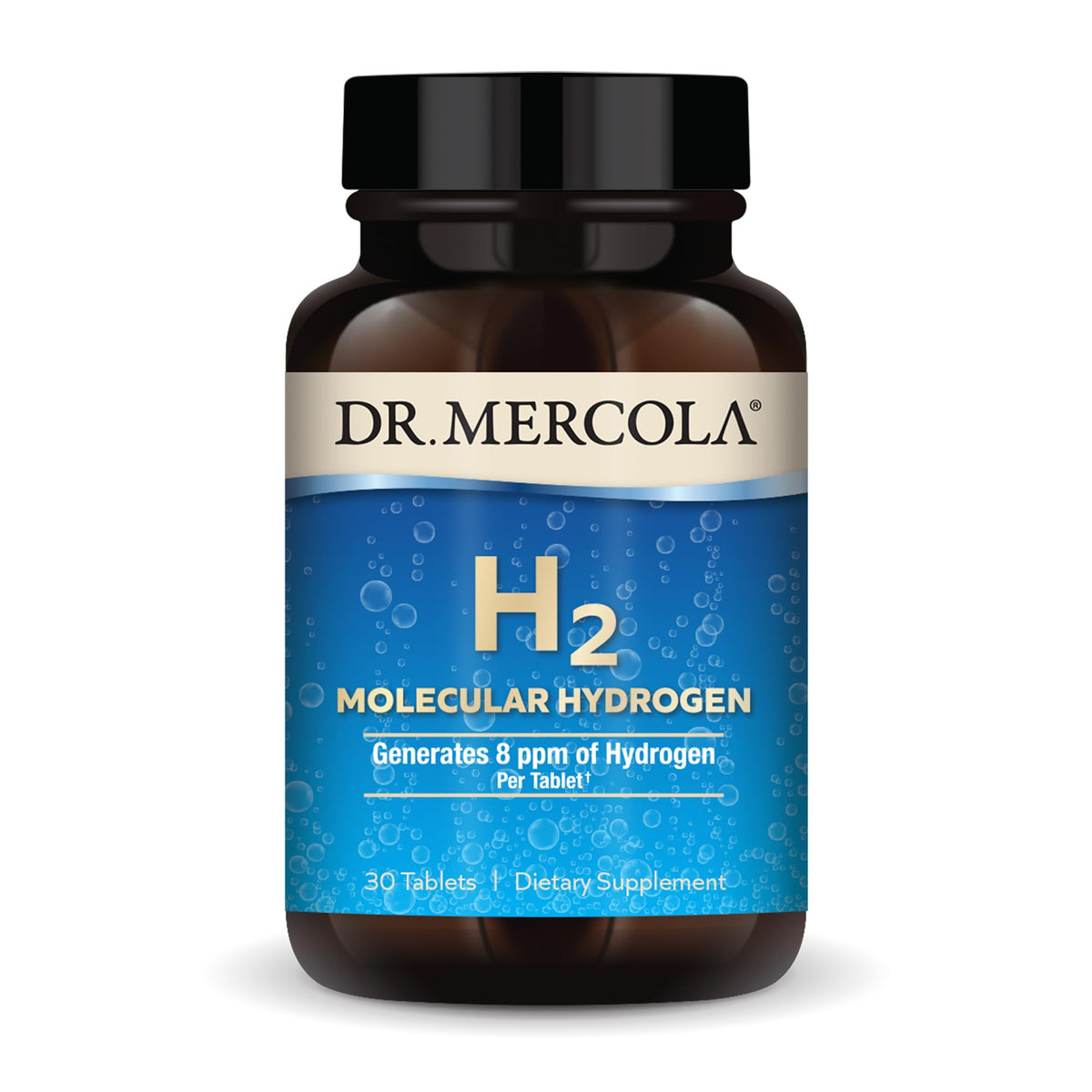 Dr. Mercola H2 Molecular Hydrogen, tableta frontal para hidratación y energía.