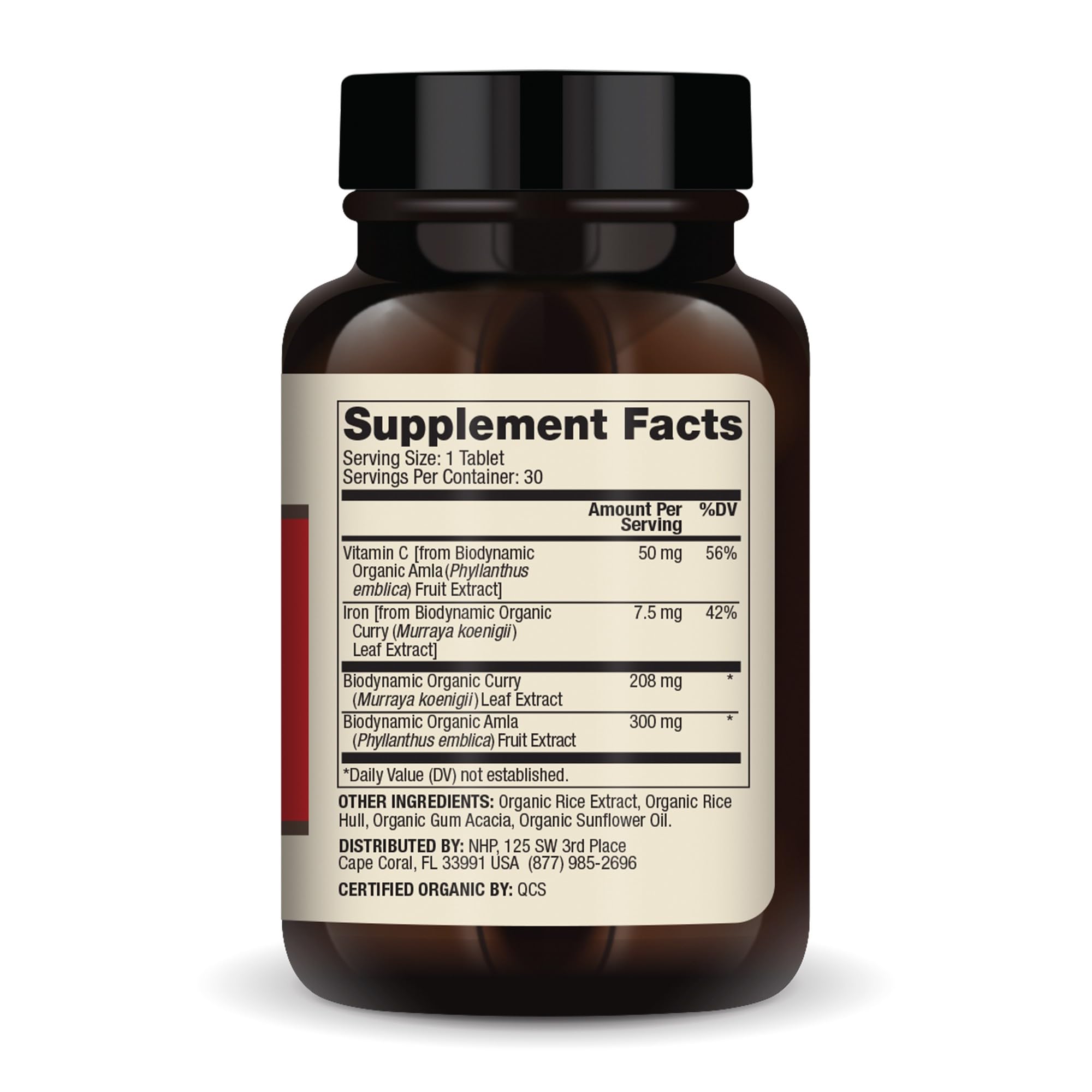 Dr. Mercola Hierro Curry Orgánico, frasco de 30 tabletas, soporte a la inmunidad.