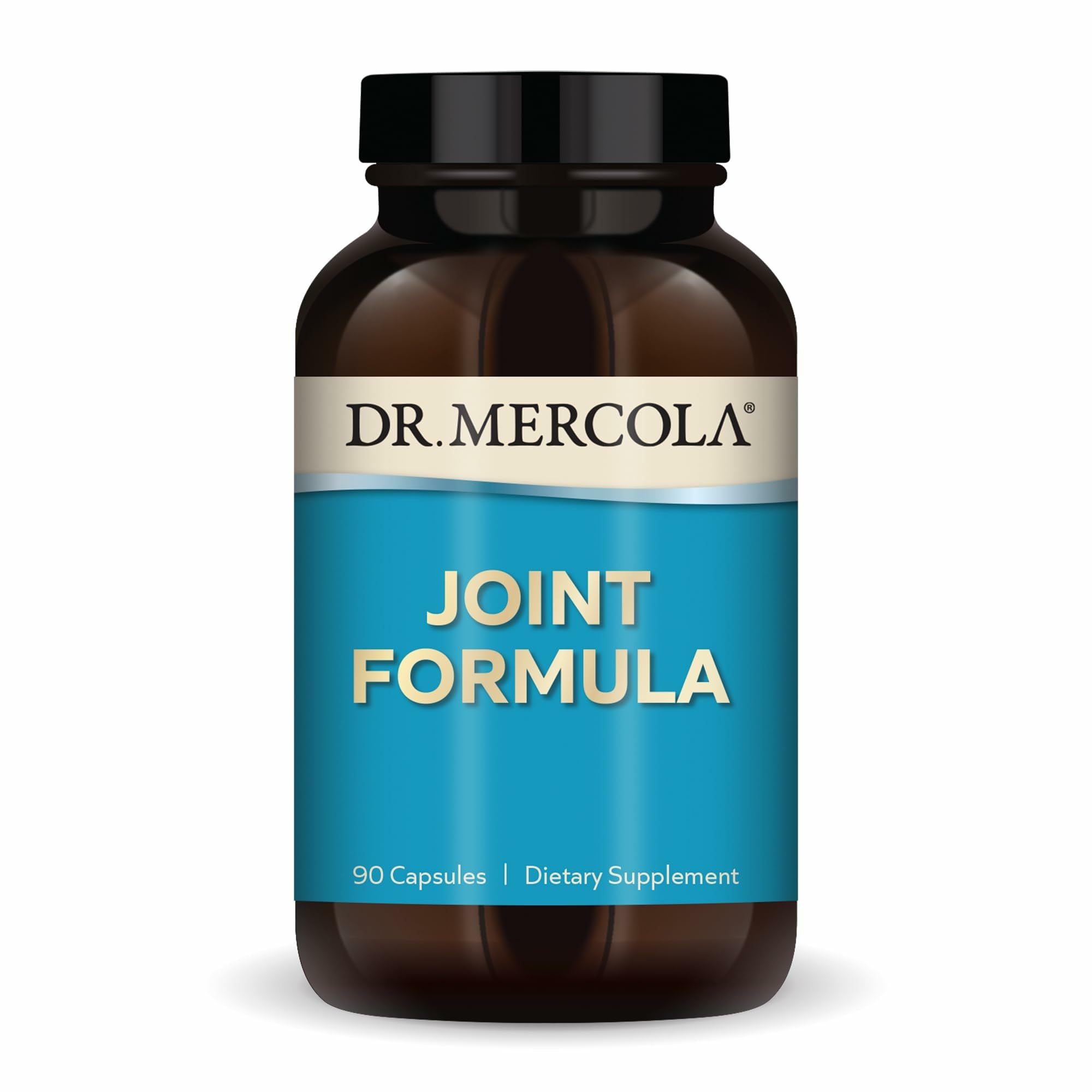 Dr. Mercola Joint Formula botella y etiqueta clara para movilidad diaria