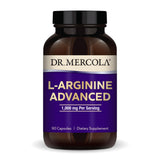 Dr. Mercola L-Arginina Avanzada en botella con cápsulas para energía diaria.