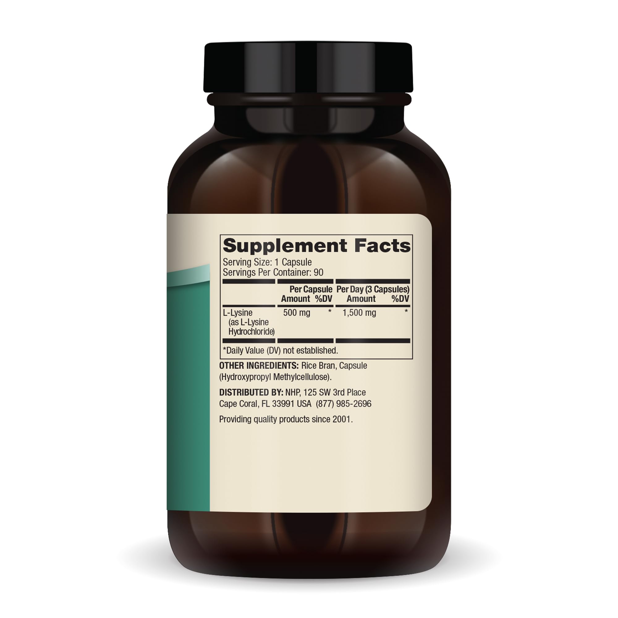Etiqueta del producto Dr. Mercola L-Lisina con información clara.