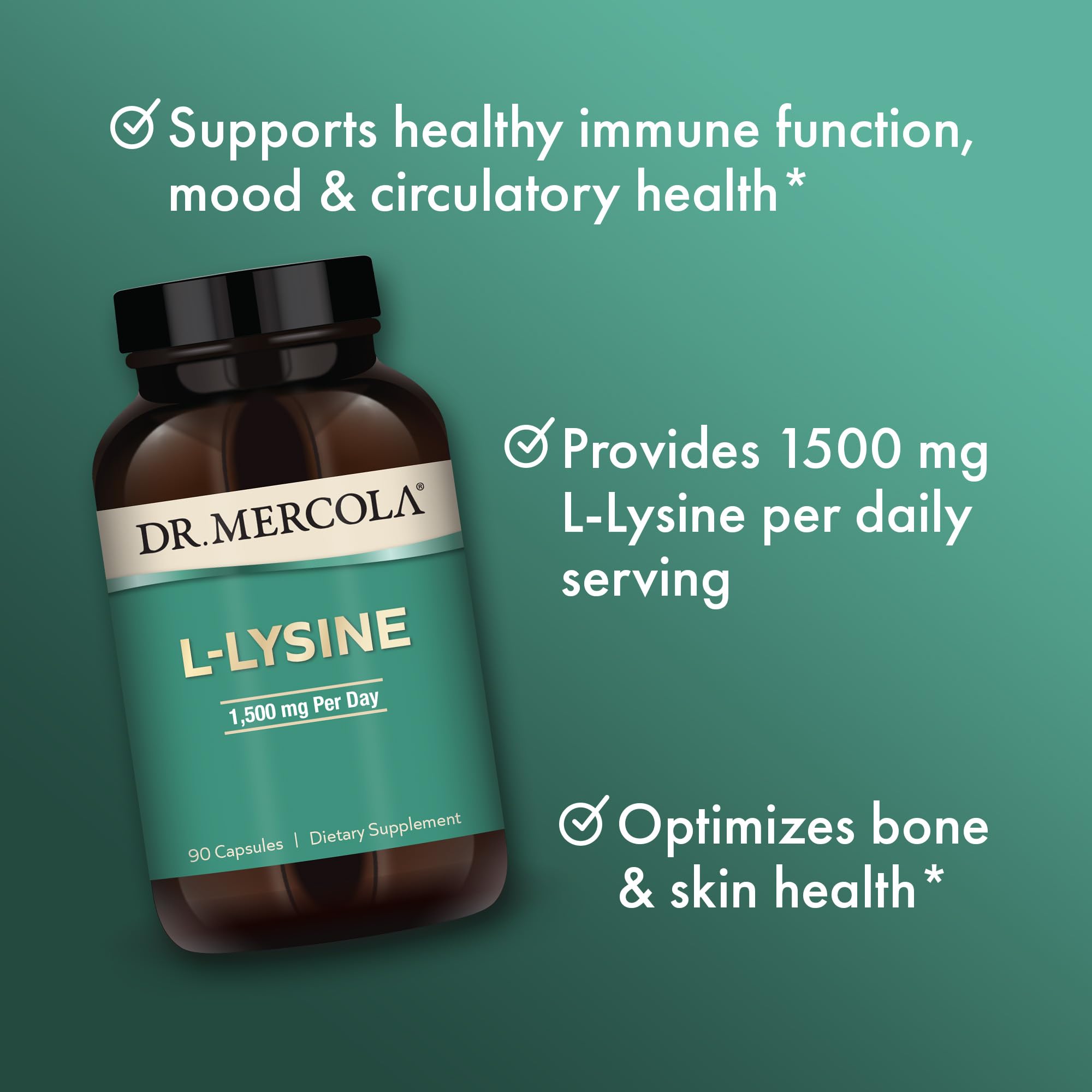 Porción de 3 cápsulas de L-Lisina, 1500 mg total por servicio.