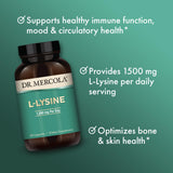 Porción de 3 cápsulas de L-Lisina, 1500 mg total por servicio.