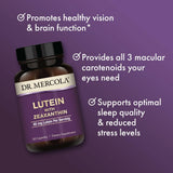 Empaque de Dr. Mercola Luteína con Zeaxantina para fácil almacenamiento.