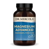 Dr. Mercola Magnesium Advanced: botella con cápsulas para apoyar huesos y cerebro.