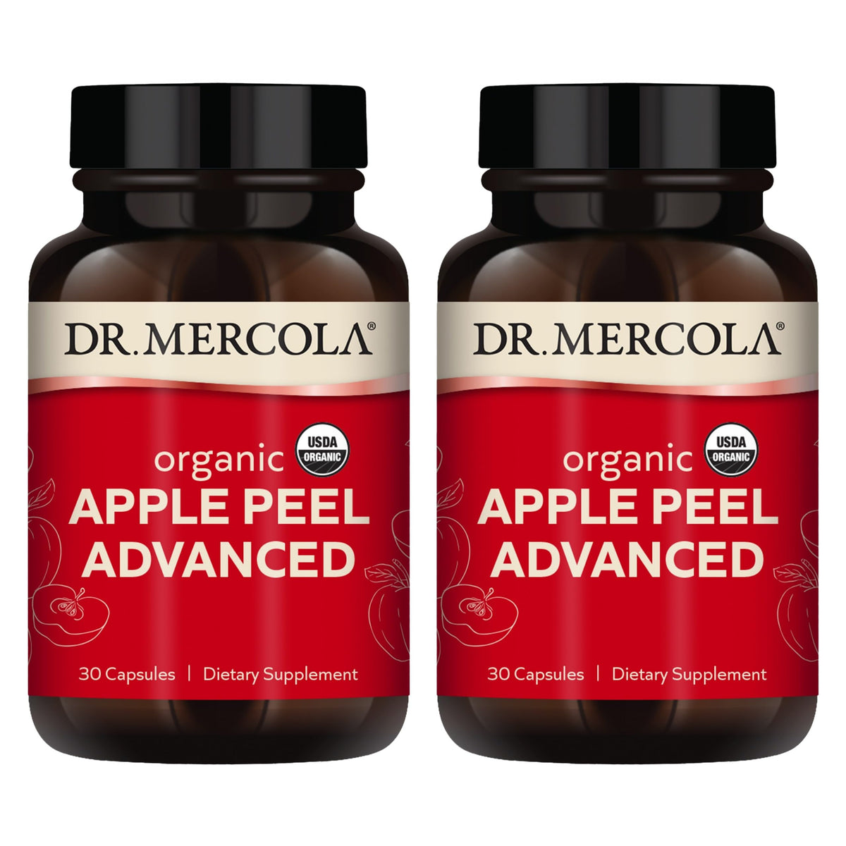 Dr. Mercola Piel de Manzana Orgánica Avanzada en frasco para uso diario.